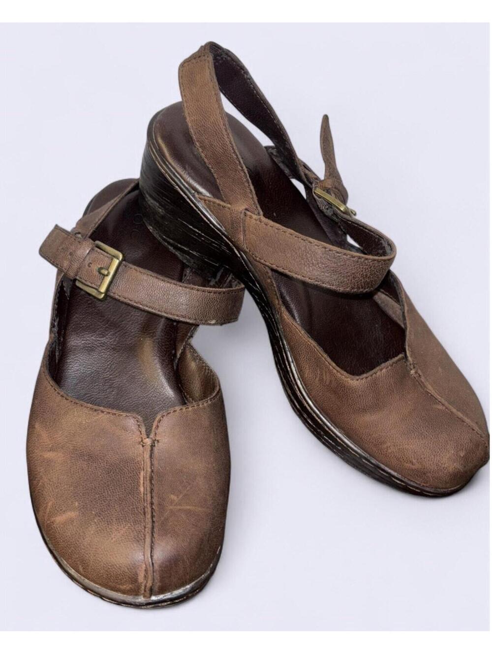 B O C Born Concept Mary Jane Strap Brown Leather Sandal Slip On Size 8M